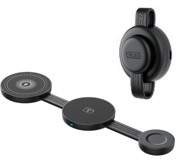 Super mini Round shaped 3 in 1 Foldable 15W FAST Magnetic Wireless charging Pad, with silicone lanyard