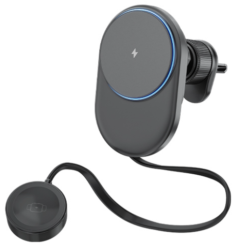 2 in 1 15W FAST Magnetic Wireless Car Charger for iPhone 16/15/14/13/12 series +  Integrated Retractable Watch Wireless Charger for Apple Watch S2-10/SE/Ultra 1-2