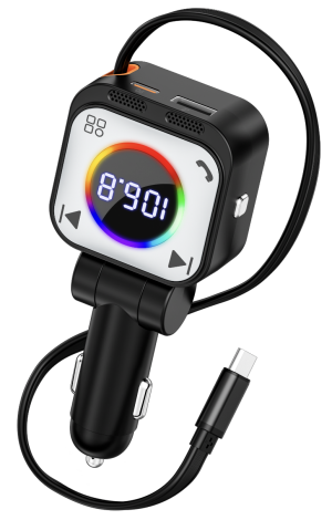 PD 45W Fast charging Car Charger + Bluetooth FM  Transmitter with Integrated PD30W Retractable cable