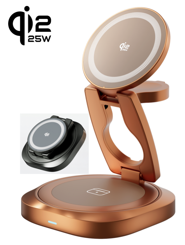 QI2.2 Certified Foldable and Rotatable 3 in 1 Aluminum alloy 25W FAST Magnetic Wireless charging Stand, with 5W for fast charging Apple Watch S2-11/SE/Ultra 1-3