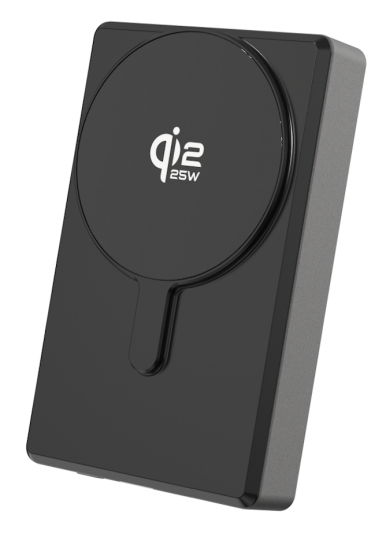 Aluminum alloy QI2.2 Certified 25W FAST Magnetic Wireless charging Power Bank (10000mAh),with foldable mobile stand + integrated USB-C to USB-C cable (PD 45W)