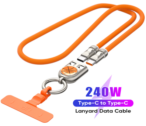 30cm or 120cm long 240W 2 in 1 USB-C to USB-C Lanyard charging Cable, with data transfer and can protect your phone well from falling or losing