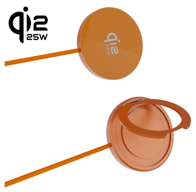 QI2.2 Certified Aluminum alloy Ultrathin 25W FAST Magnetic Wireless charging Pad with foldable multi-angle free adjustment mobile stand + 1.2m integrated USB-C cable