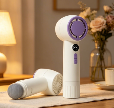 Portable 2 in 1 Handheld Massage Fan with digital  LED display + mobile holder + lanyard (Ice  cooling function for option)