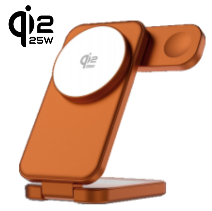 QI2.2 Certified Foldable Ultrathin 3 in 1 25W FAST Wireless charging Stand for iPhone 17/16/15/14/13/12 series + AirPods, also with sliding charger for Apple Watch