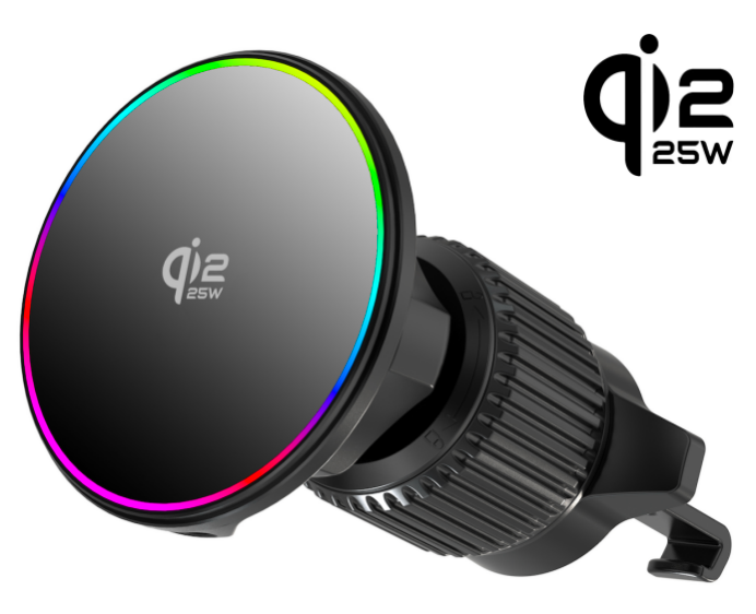 QI2.2 Certified Tempered Glass 25W FAST Magnetic Wireless Car Charger for iPhone 17/16/15/14/13/12 series, with  RGB LED light