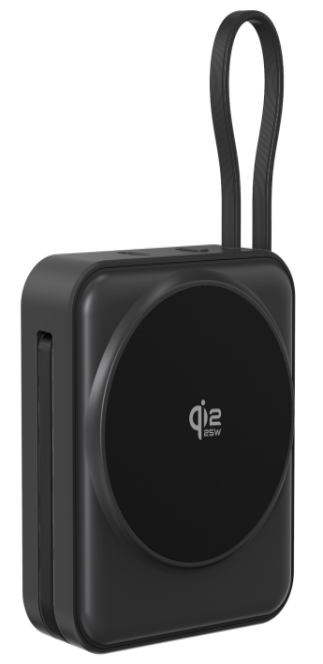Aluminum alloy QI2.2 Certified 25W FAST Magnetic Wireless charging Power Bank (10000mAh), with digital power display + two integrated USB-C to USB-C cables (PD 45W)