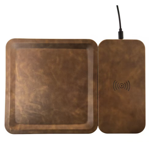 PU leather or Linen fabric 2 in 1 Magnetized Detachable 15W FAST Wireless charging Tray, also can be used as a Mouse Pad