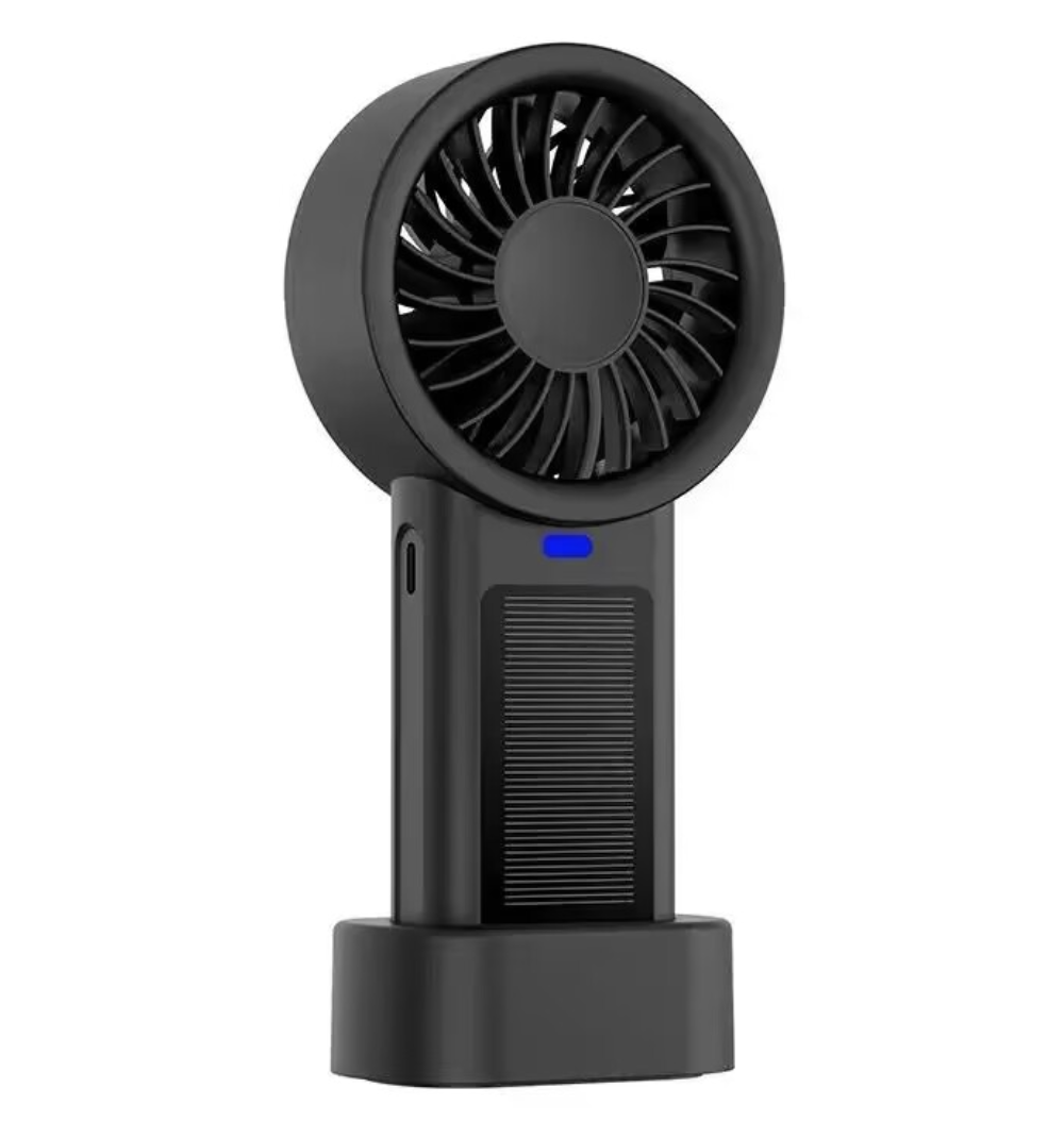 Solar recharging Portable Hand Fan with lanyard and two charging models