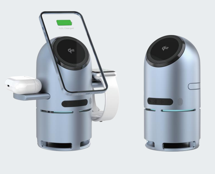 QI2 Certified 4 in 1 Auto Rotation 15W FAST Magnetic Wireless charging Stand with Bluetooth Speaker