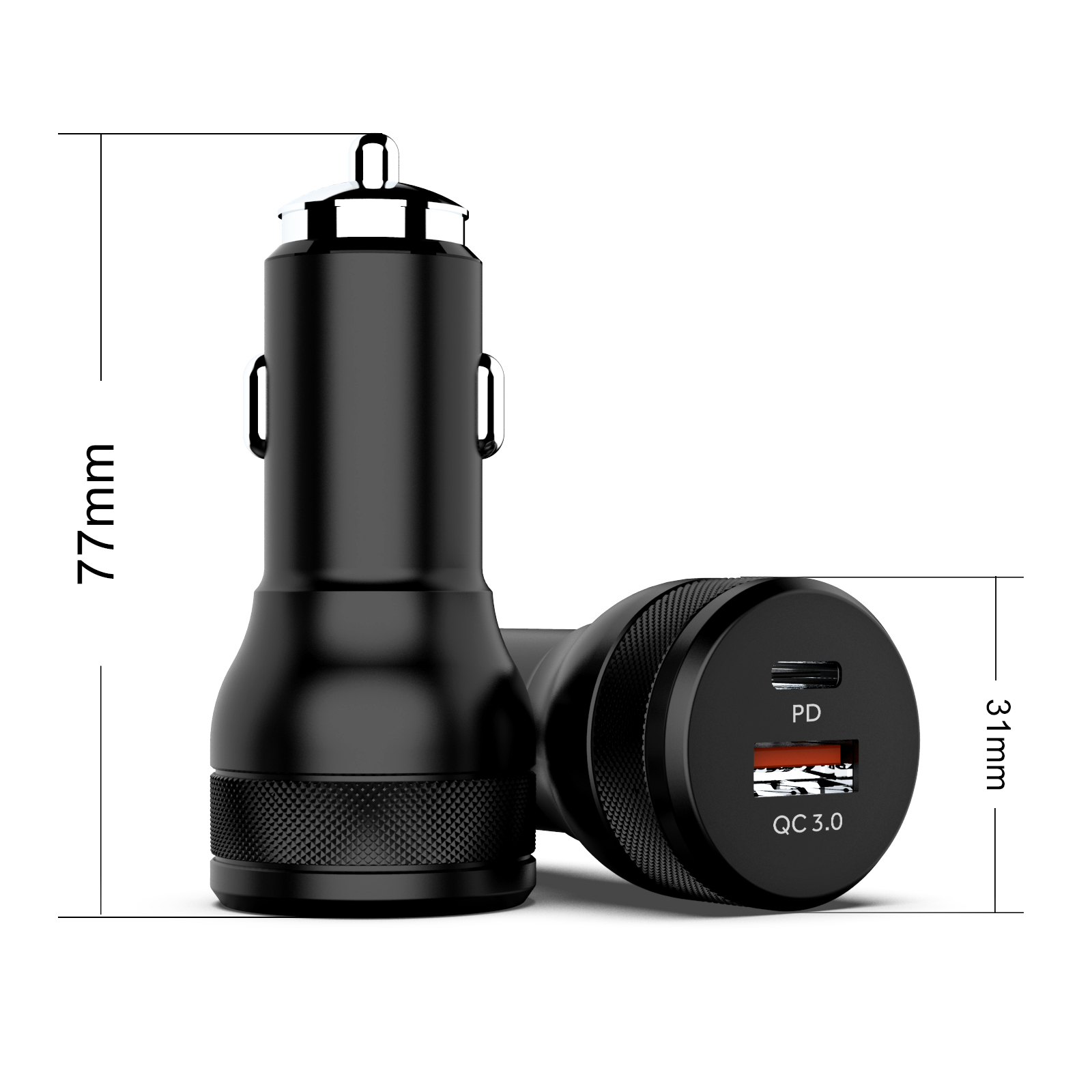 63W Aluminium alloy Super mini Dual USB Car Charger (PD45W + QC3.0 18W)