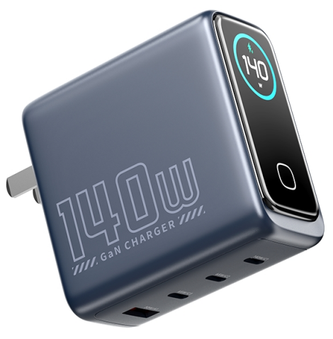 PD 45W (1*USB-C Port) or 100W (QC3.0 + 2*USB-C 3-Port) or 140W (QC3.0 + 3*USB-C 4-Port) GaN Tech Wall Charger with TFT LCD screen