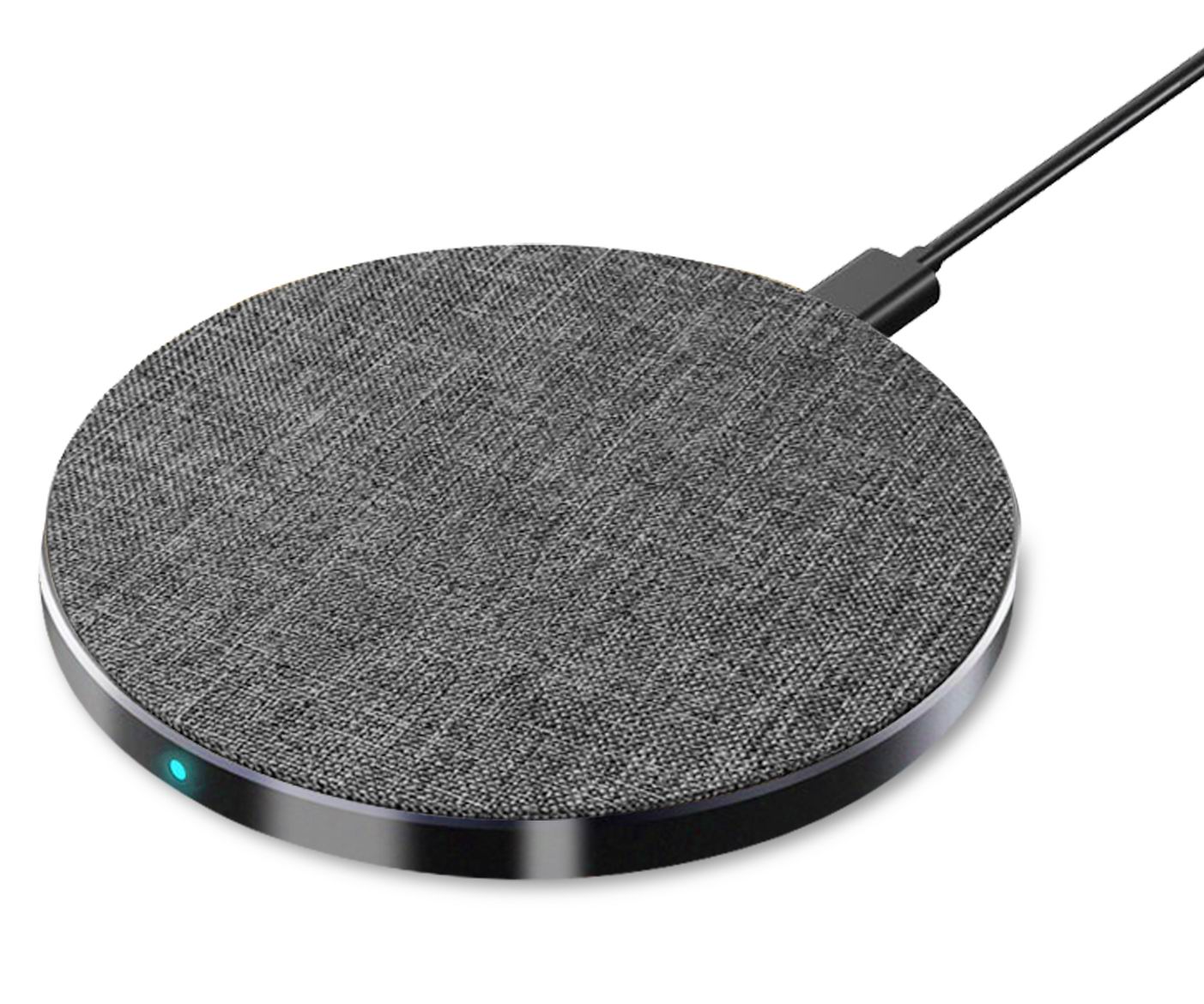 Qi certified Round Fabric or PU leather 15W Fast Wireless charging Pad for iPhone and other Qi-enabled devices